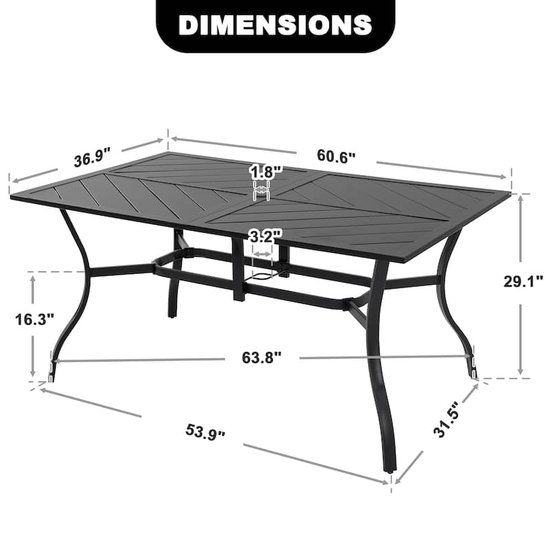 Outdoor Rectangle Iron Dining Table, Splice Tabletop with Umbrella Hole