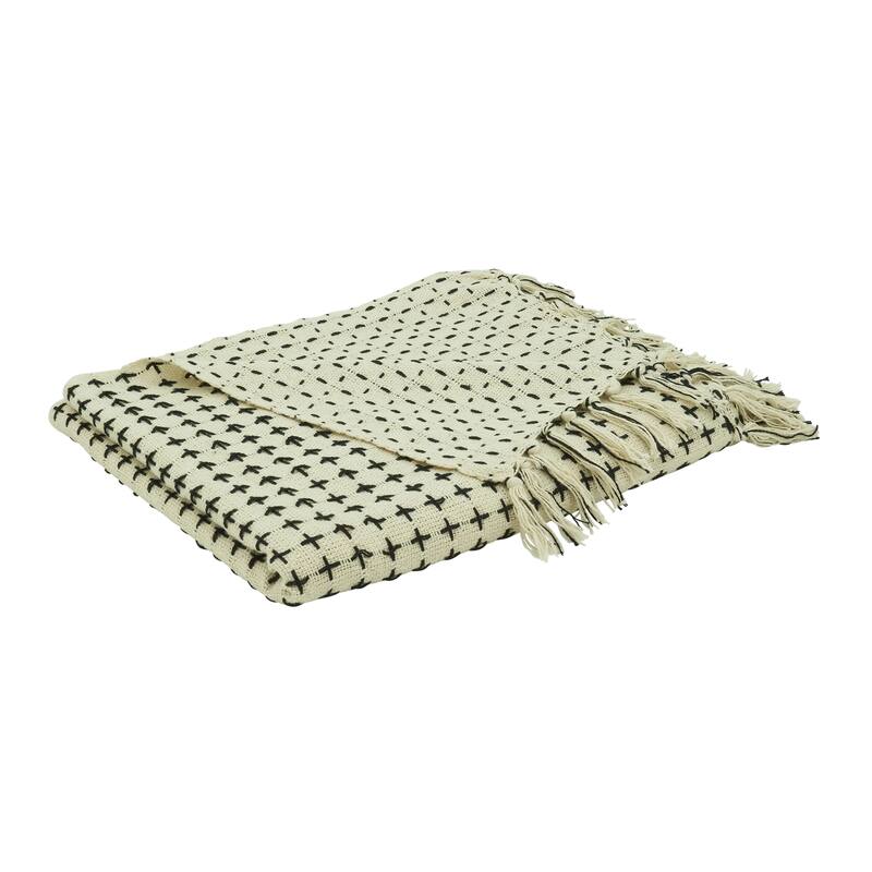 Woven Cross Stitch Design Throw Blanket - White