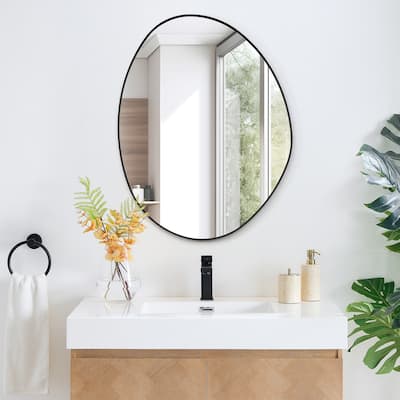 Aura Irregular Aluminum Framed in Matte Black Modern Bathroom Wall Mirror - 28''x36''