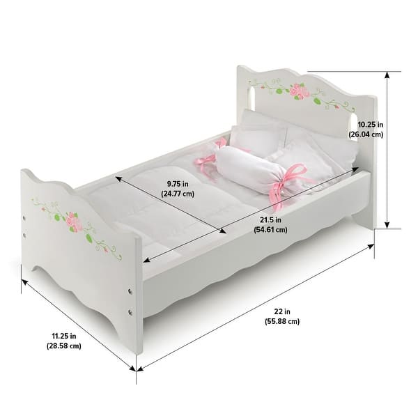 Badger Basket Doll Bed with Bedding and Free Personalization Kit - White Rose