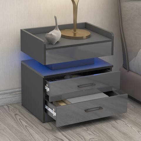 Nestfair Remote Control LED Light Nightstand with 2 Drawers and USB Charging Ports