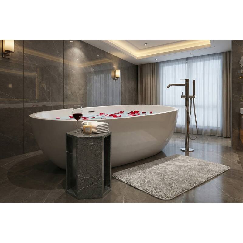 Roomfitters Luxury Natural Marble Hexagon Side Table, Solid Stone Geometric Pedestal End Table, Polished Finish