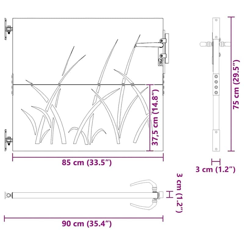 vidaXL Garden Gate Decorative Door Outdoor Fence Corten Steel Grass Design