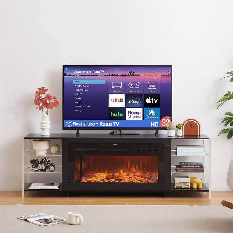 Javlergo TV Stand for TVs up to 75 Inch, Modern Entertainment Center with Open Shelves and Power Outlet