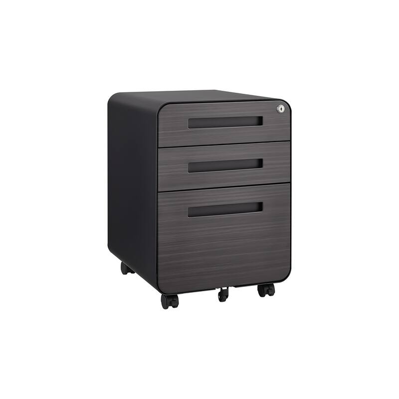 Modern Mobile File Cabinet, Minimalist Style Multifunctional Storage Cabinet with 3 Drawers and Lock, for Home Office, Black