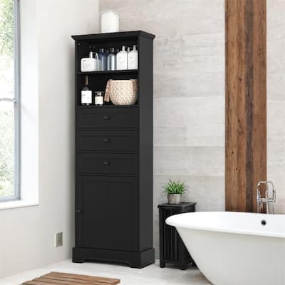 Tall Storage Cabinet with 3 Drawers & Adjustable Shelves for Bathroom