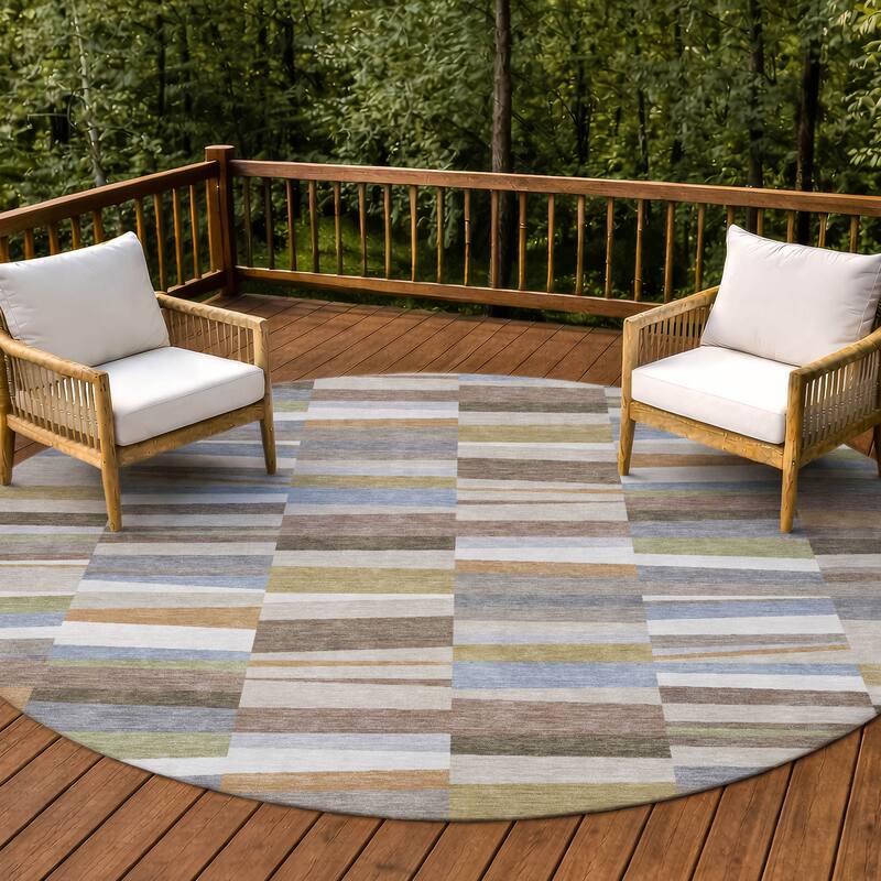 Machine Washable Indoor/ Outdoor Modern Antonito Chantille Rug - Beige - 8' x 8'