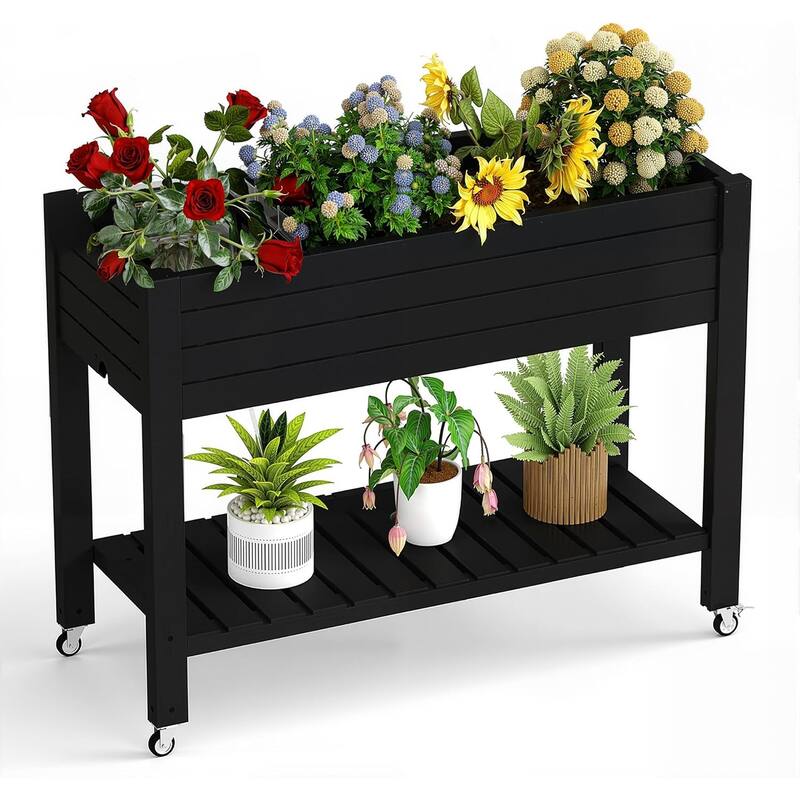 Elevated Horticulture Raised Garden Bed, Divisible Raised Resin Planter Box for Backyard, Patio, Balcony - Black