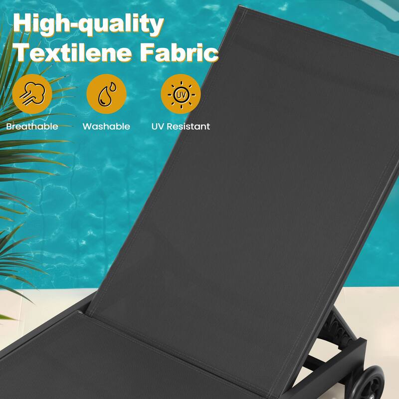 Outdoor Patio Aluminum 5-Position Adjustable Chaise lounge Chairs with Wheels