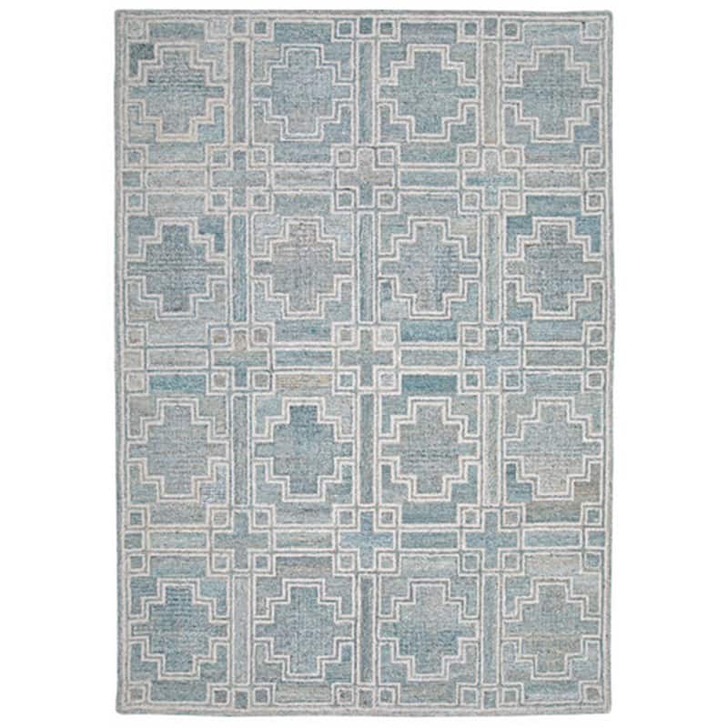 Lesy 8 x 10 Large Area Rug, Hand Tufted Geometric Design, Gray, Ivory Wool - 8 x 10