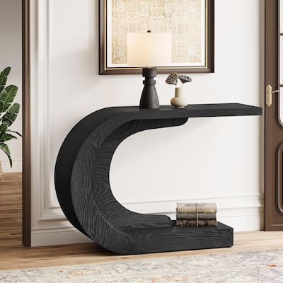 43.3" C-Shaped Console Table, Mid-Century Modern Wood Entryway Hallway Table