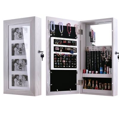 Wood Grain Coating Jewelry Storage Damp-proof Mirror Cabinet White