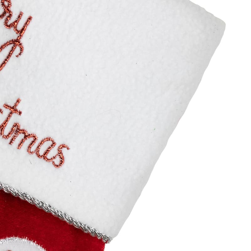 20" Red Velveteen Golf Themed Christmas Stocking with White Embroidered Cuff