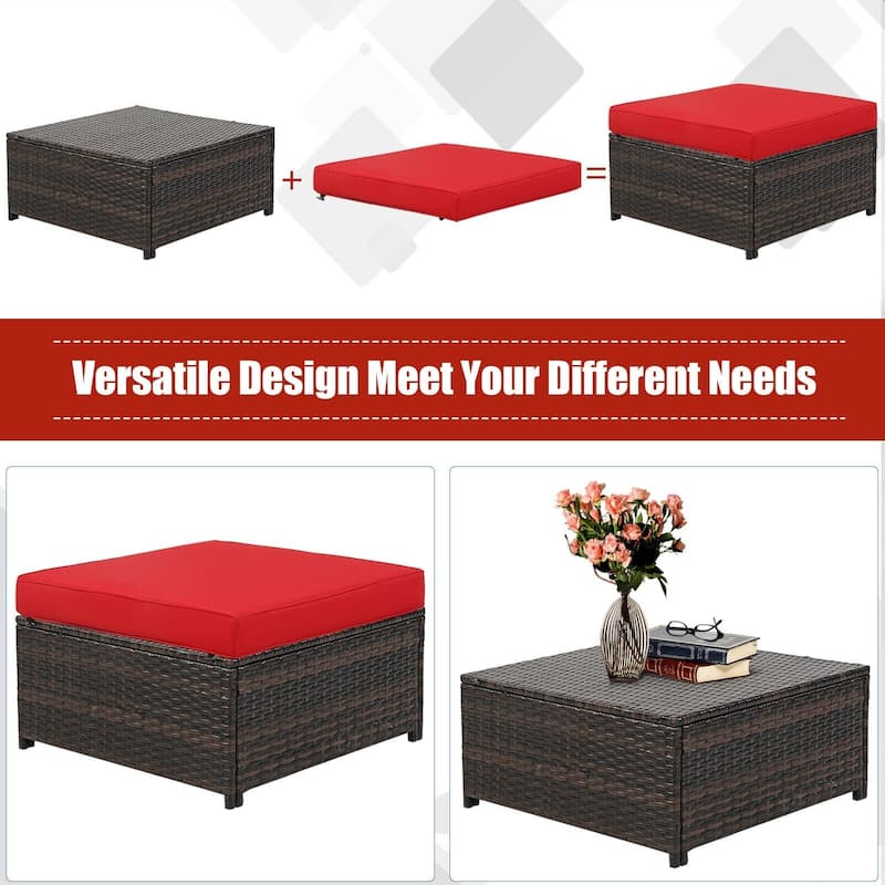 5 Pieces Patio Cushioned Rattan Furniture Set - 50" x 30.5" x 29" (L x W x H)
