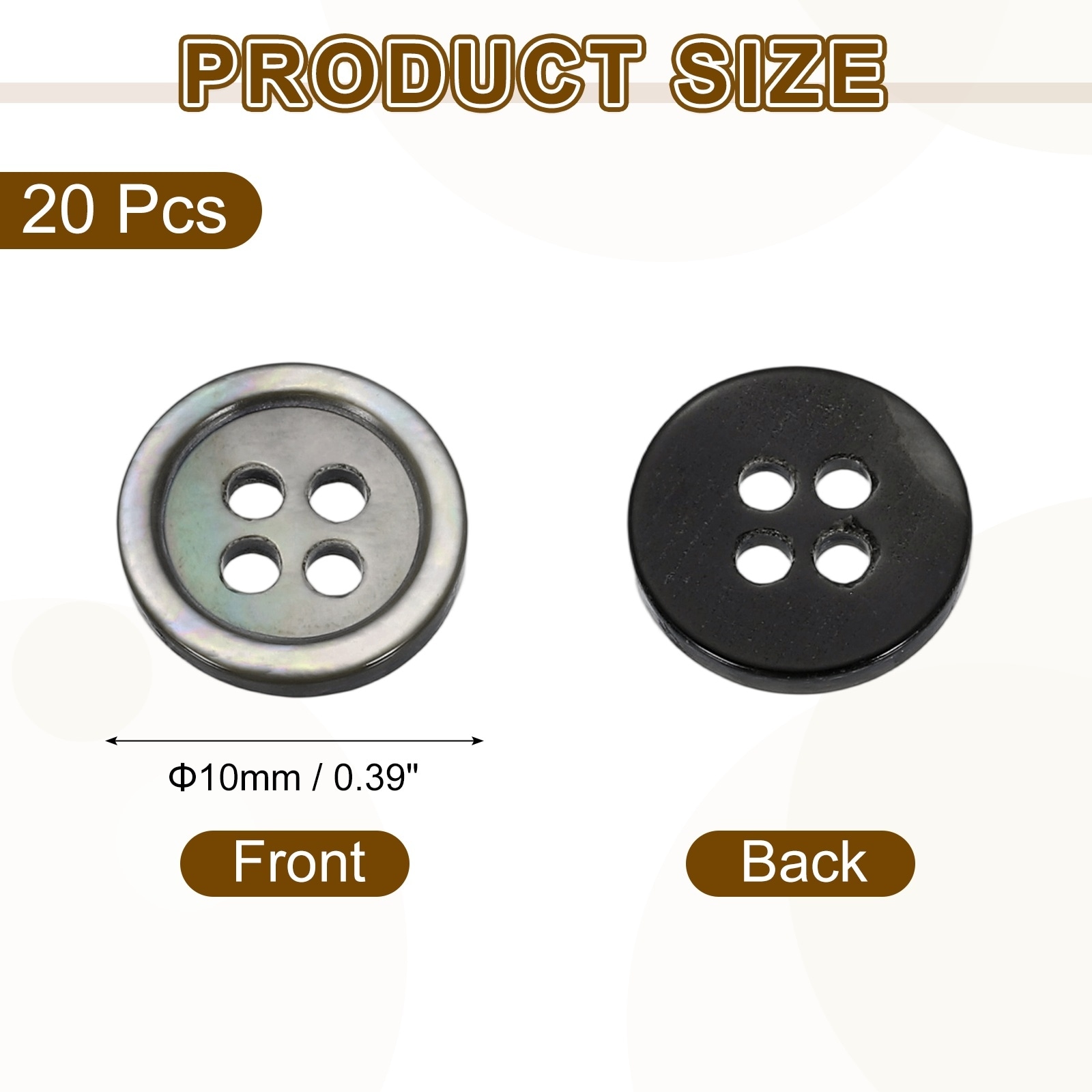 Natural Shell Buttons, Round Shell Craft Sewing Button, Decorative Accessories for Clothing DIY Project - Black