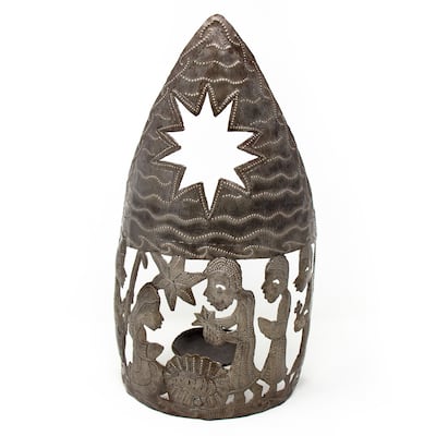 Handmade Tabletop Nativity Scene with Candle Holder (13" x 7") (Haiti)