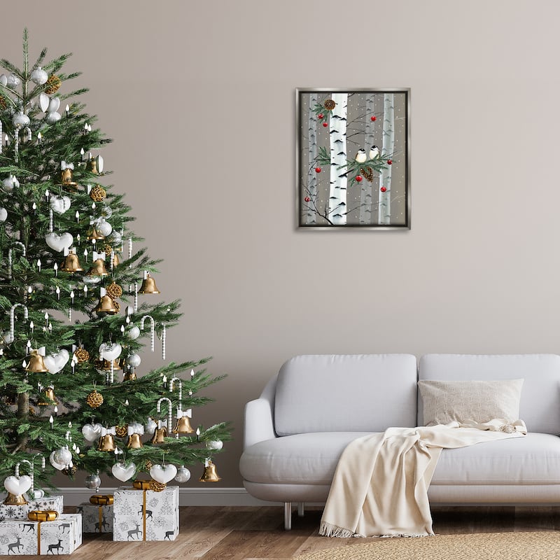 Stupell Birds and Holiday Ornaments Birch Tree Forest Floater Frame - Brown
