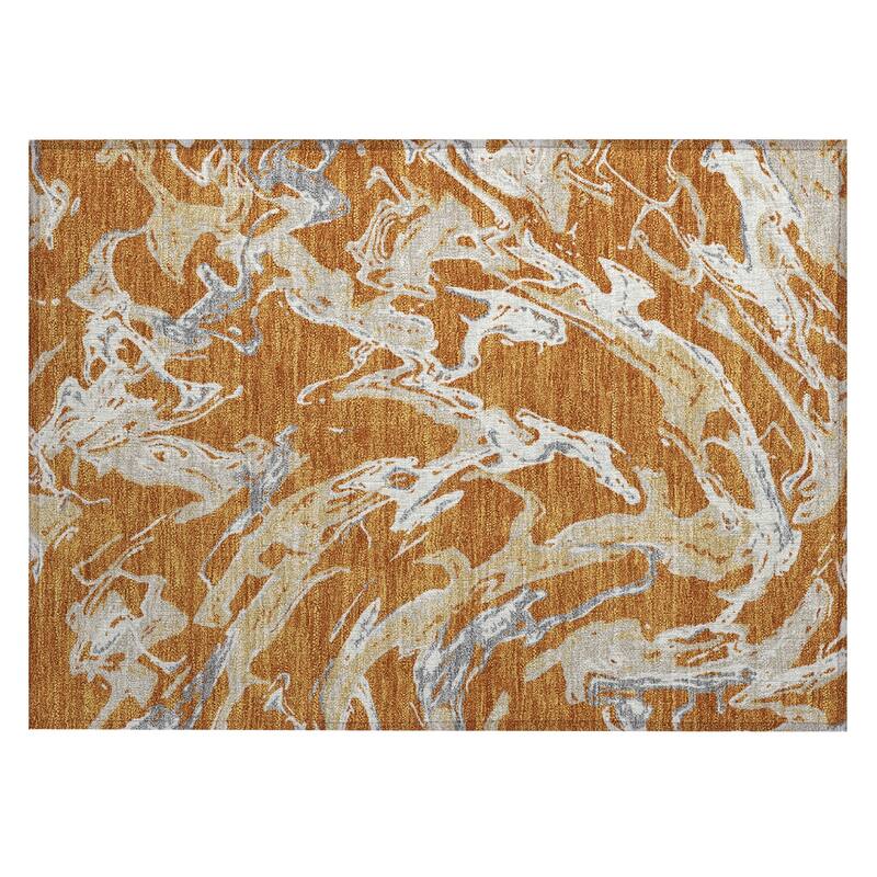 Machine Washable Indoor/ Outdoor Modern Wave Chantille Rug