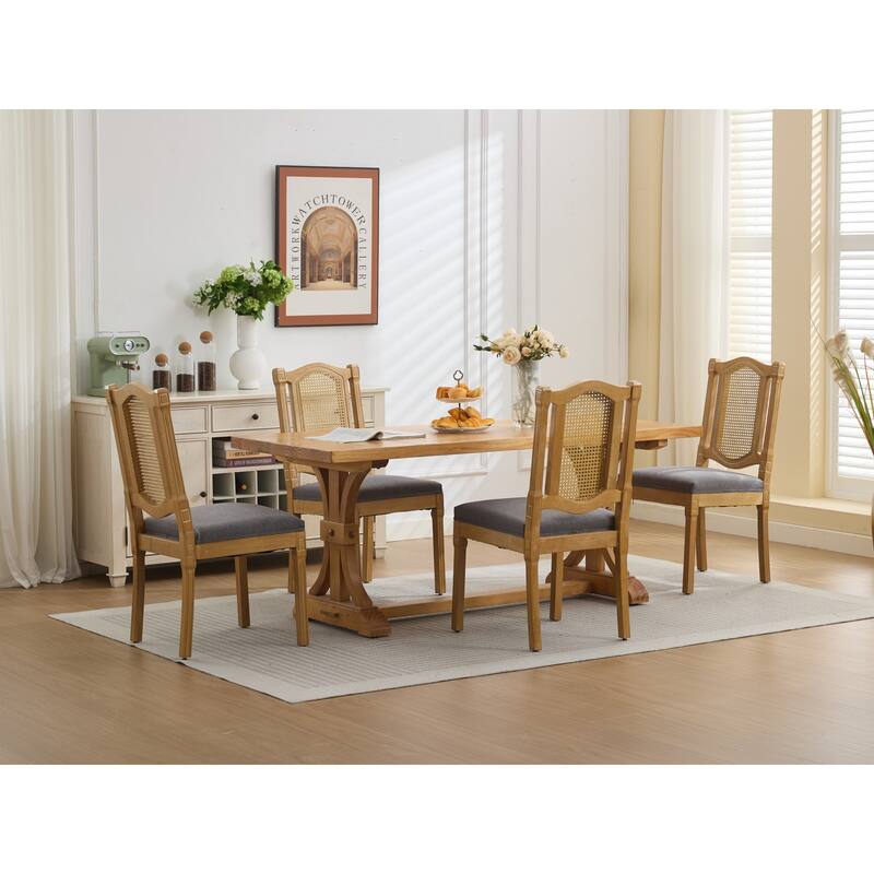 Roomfitters French Country Dining Chairs Set of 2 with Rattan Back and Upholstered Seat, Farmhouse Wood Side Chairs