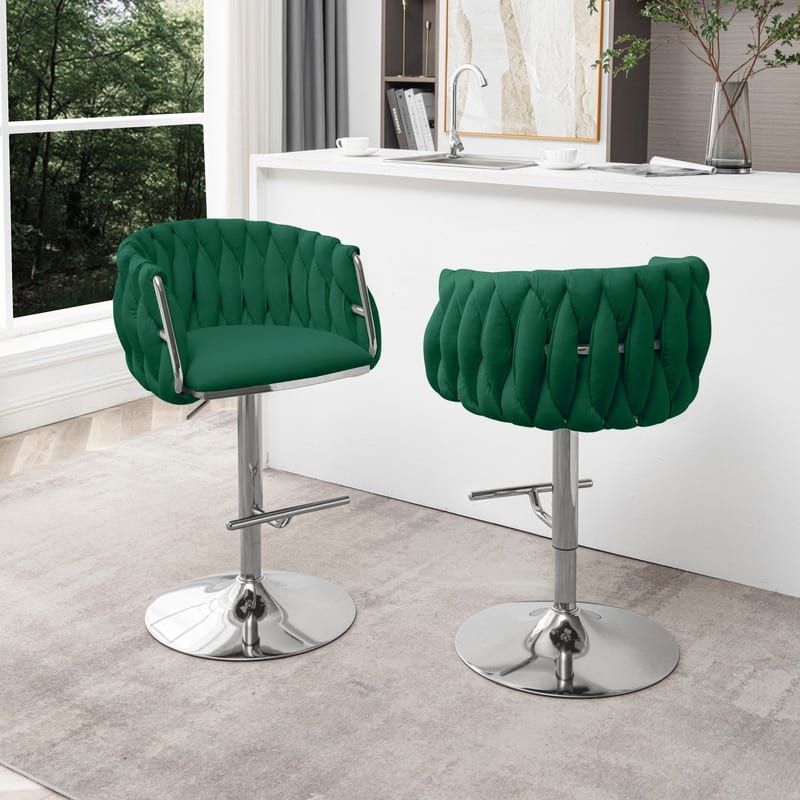 Best Quality Furniture Adjustable Velvet Upholstered Barstool w/ Chrome Finish Base (Set of 2)
