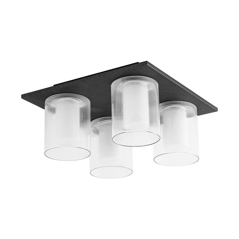 Minimalist 4-Light Dual-layered glass Square Dimmable LED Flush Mount - 13.8in