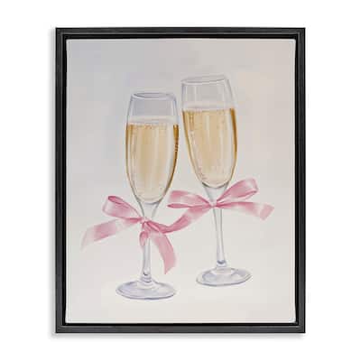 Stupell Chic Bow Champagne Glasses Framed Floater Canvas Wall Art Design By Arlington Prints