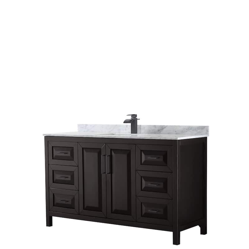 Daria 60-inch Single Vanity, Marble Top, No Mirror - Dark Espresso, Black Trim,White Carrara Marble Top
