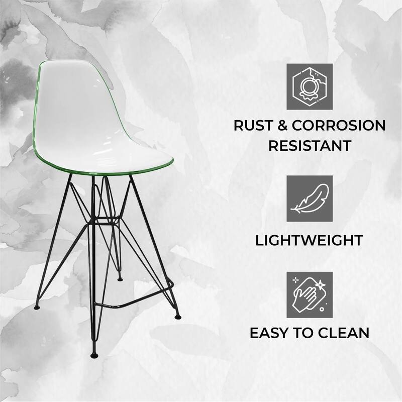 Cresco Acrylic Barstool in Brushed Black Steel Base with Ergonomic Seat, Footrest, & Floor Pads for Kitchen or Home Bar Set of 2