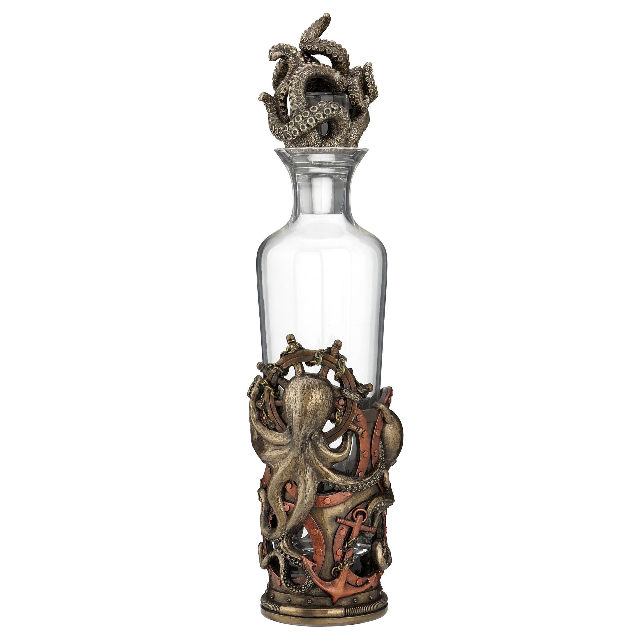 11.81 in H Steampunk Octopus Spirit Decanter Poly Resin
