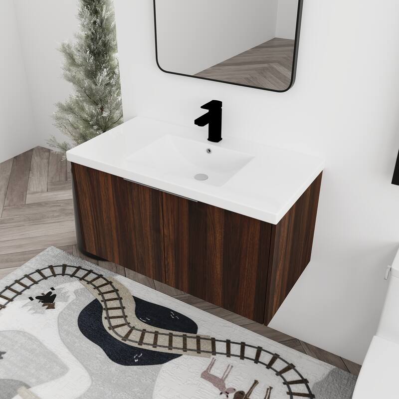 BNK 24"/30"/36" Single Sink Bathroom Vanity with Soft Close Door, Modern Floating Vanity