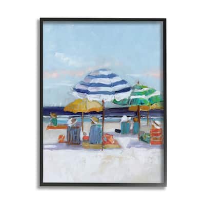 Stupell Calm Beach Umbrella People Relaxing Ocean Shoreline Framed Wall Art - Multi-Color