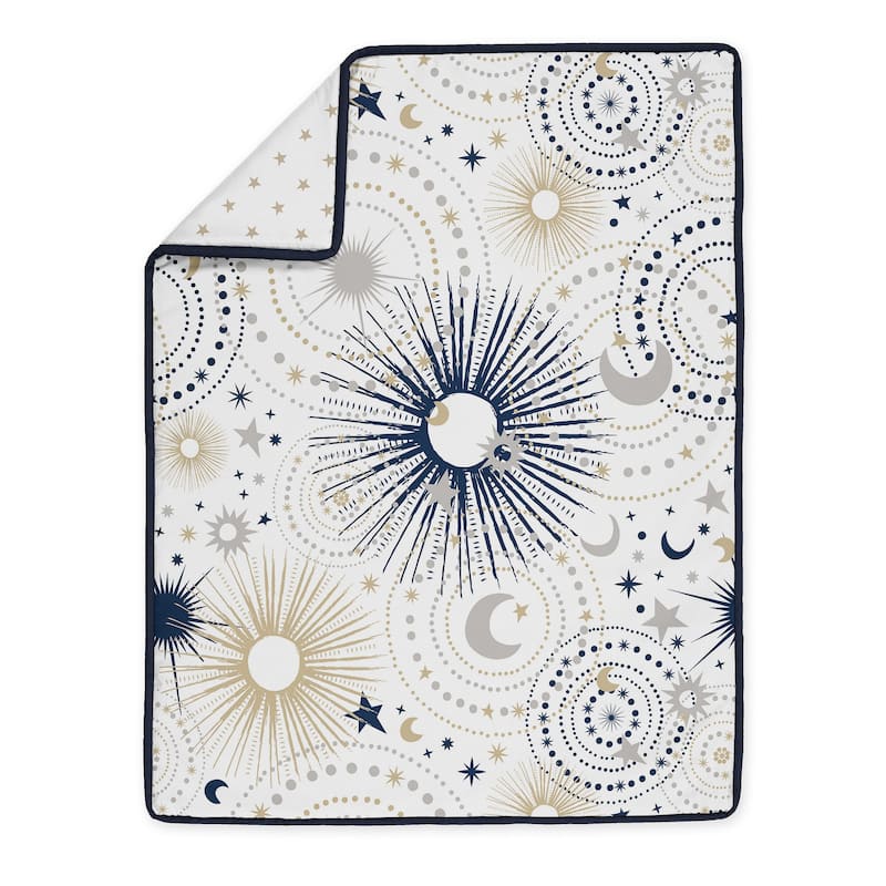 Sweet Jojo Designs 6p Crib Bedding+ BreathableBaby Breathable Mesh Liner Navy Blue Star Moon Boy Girl Gender Neutral