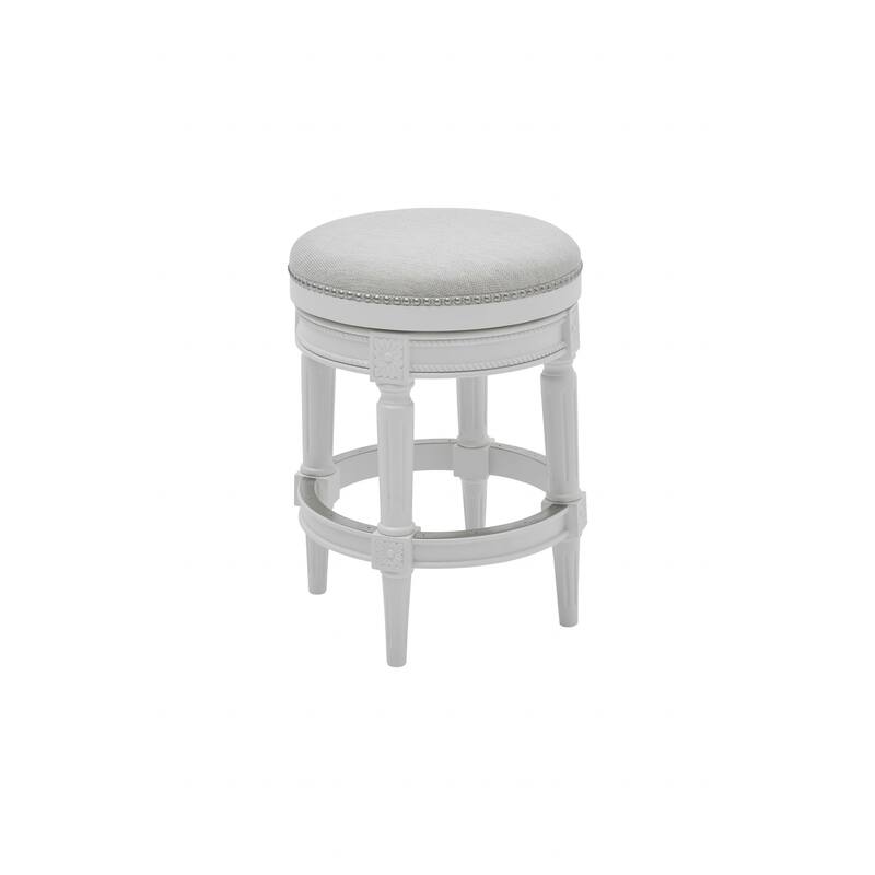 HomeRoots 26" White Solid Wood and Fabric Backless Counter Height Swivel Bar Chair