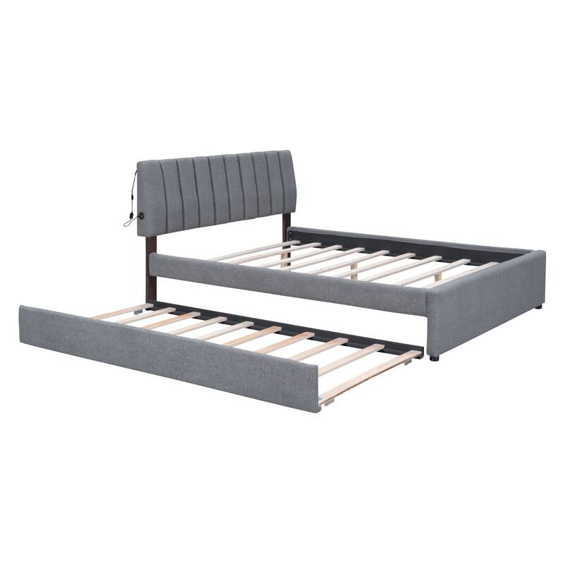 Upholstered Platform Bed with Trundle and LED Lights
