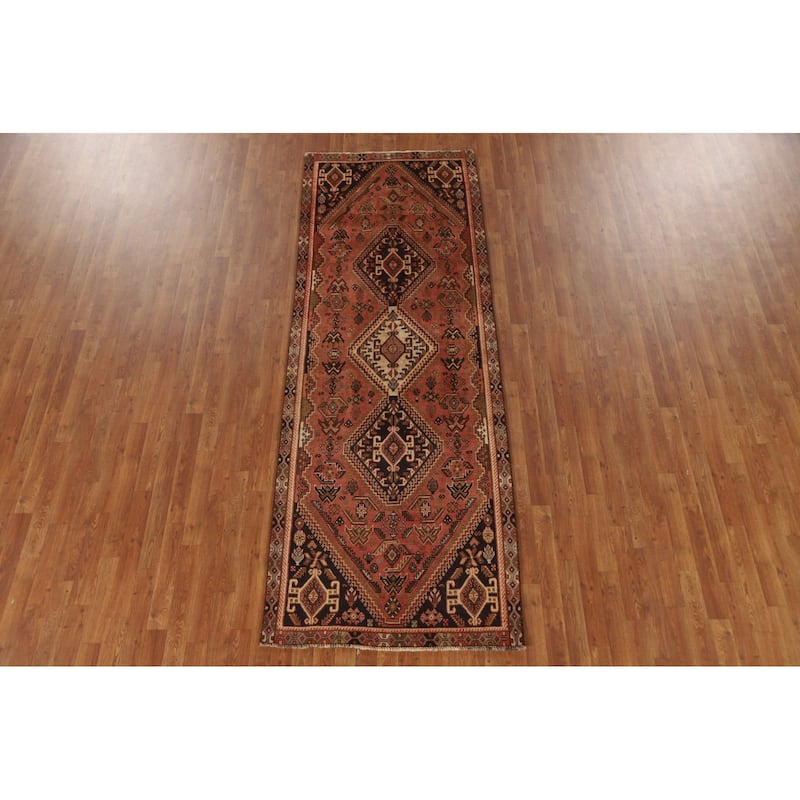 Tribal Shiraz Persian Vintage Runner Rug Handmade Wool Carpet - 3'5"x 9'7"