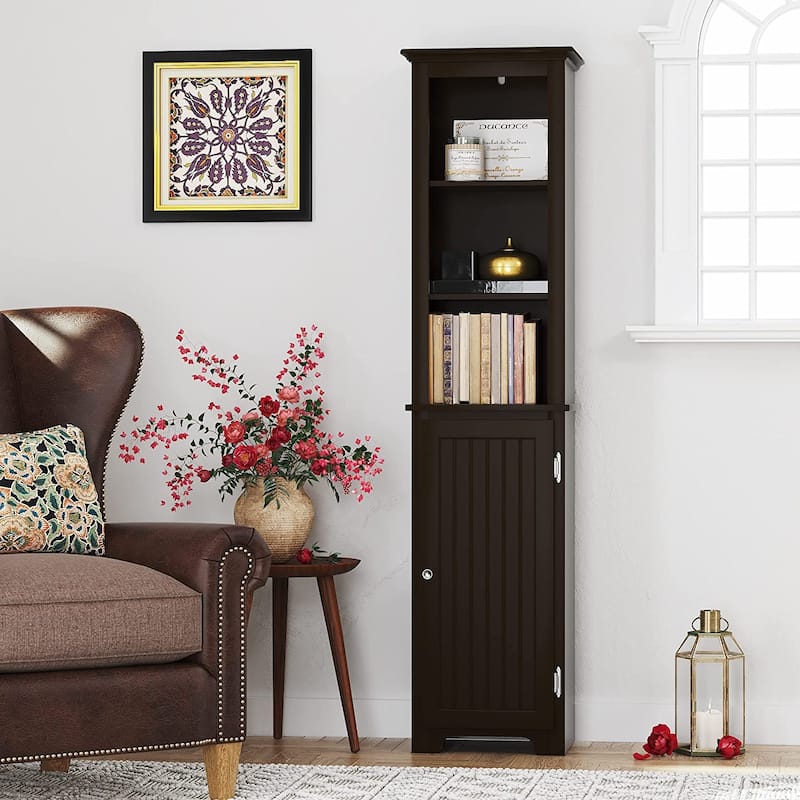 UTEX 64" Freestanding Storage Cabinet, Bathroom Tall Cabinet with Doors and Shelves, Free Standing Linen Tower