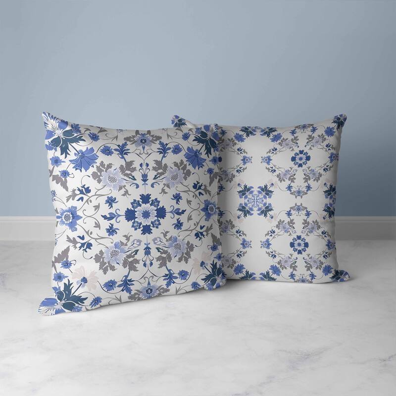 Moonlit Blossoms Faux Suede Reversible Throw Pillow Blue and Brown