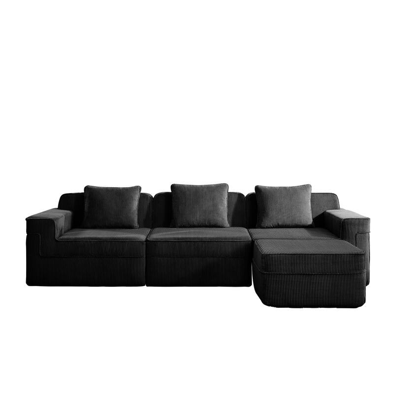 GDFStudio - Corduroy Modular 3-Seater 117.3" L-Shaped Boneless Cloud Sofa