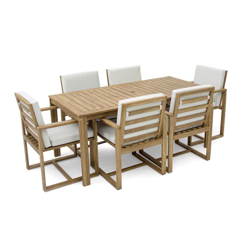 Patio Dining 7 Piece, Outdoor Dining Table and Chair Set with 6 Chairs and Removable Cushions for Patio Garden 7 Pack