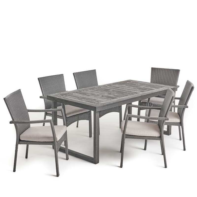 Garner Outdoor 6-Seater Acacia Wood Dining Set with Wicker Chairs by Christopher Knight Home