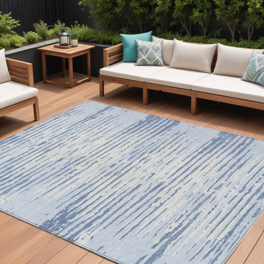 HomeRoots Striped Transitional Rectangle Outdoor Rug