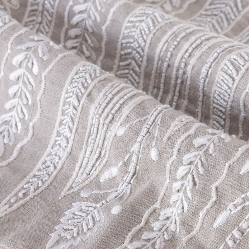 Sevita Hand-Woven Natural/Cream Floral Linen Throw Pillow, 16" x 24"