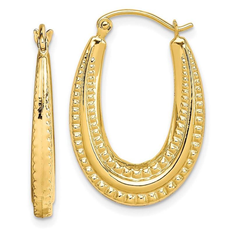 Curata 10k Yellow Gold Hinged Post Textured Oval Hollow Hoop Earrings - 25x17mm