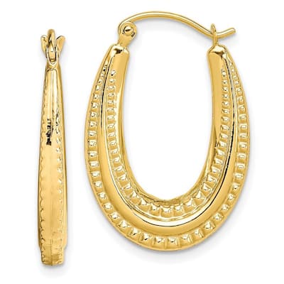 Curata 10k Yellow Gold Hinged Post Textured Oval Hollow Hoop Earrings - 25x17mm