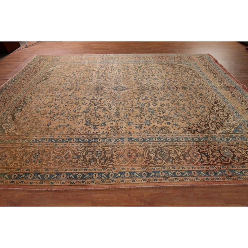 Traditional Mashad Vintage Persian Rug Hand-Knotted Wool Carpet - 9'8" x 12'5"