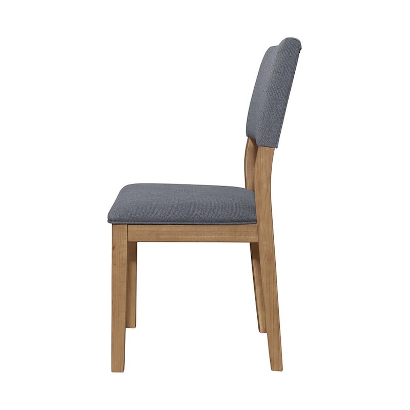 Set of 2 Blue Fabric Upholstered Dining Chairs, Brown