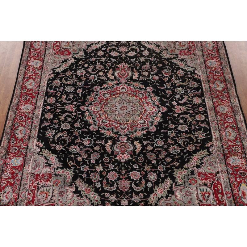 Floral Black Aubusson Chinese Area Rug Hand-Knotted Wool Carpet - 8'3"x 10'0"