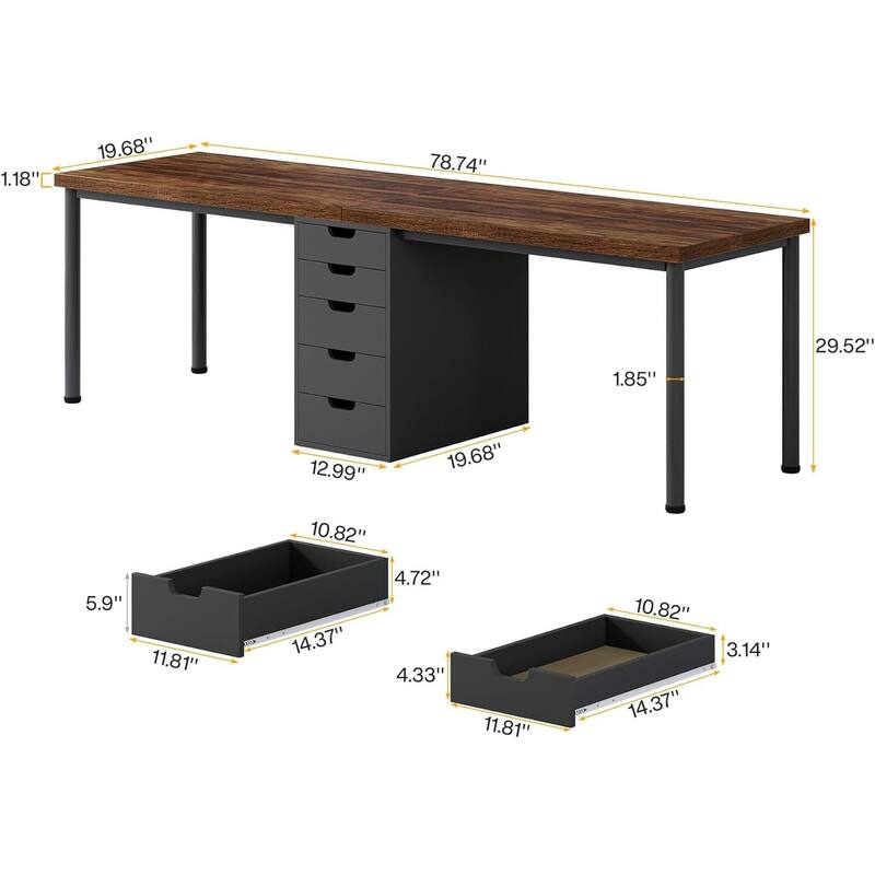 78.7-Inch Double Workspace Desk with 5 Storage Drawers and Metal Frame for Home or Office Use