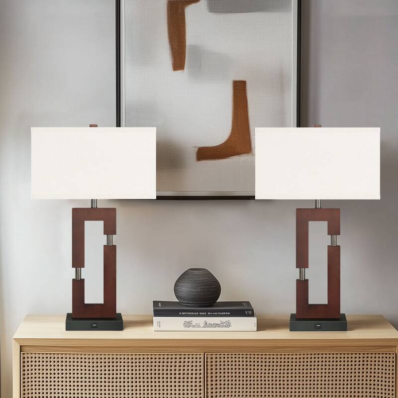 26-inch Wood Table Lamps For Living Room/Bedroom Set of 2