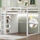 preview thumbnail 10 of 22, Wood Full Size Loft Bed with Built-in Wardrobe, Storage Shelves, and LED Light, White